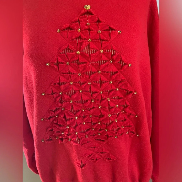Grandmacore red sweatshirt handmade vintage Christmas cutout sweatshirt - Picture 2 of 7